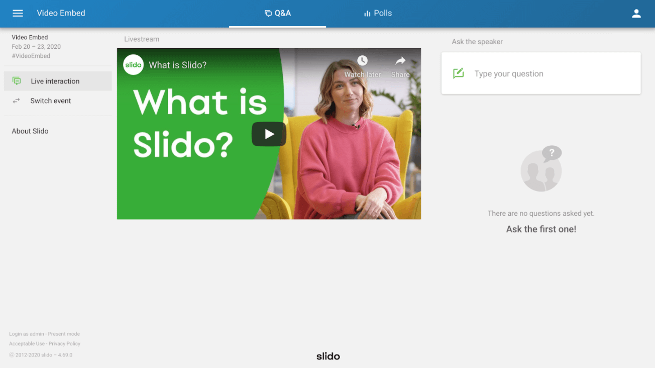 Slido for virtual events live video embed