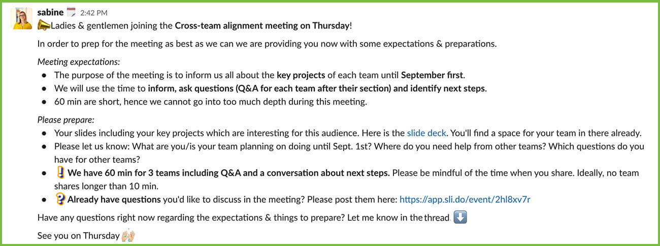 an example of a meeting agenda for newly run formats of meetings